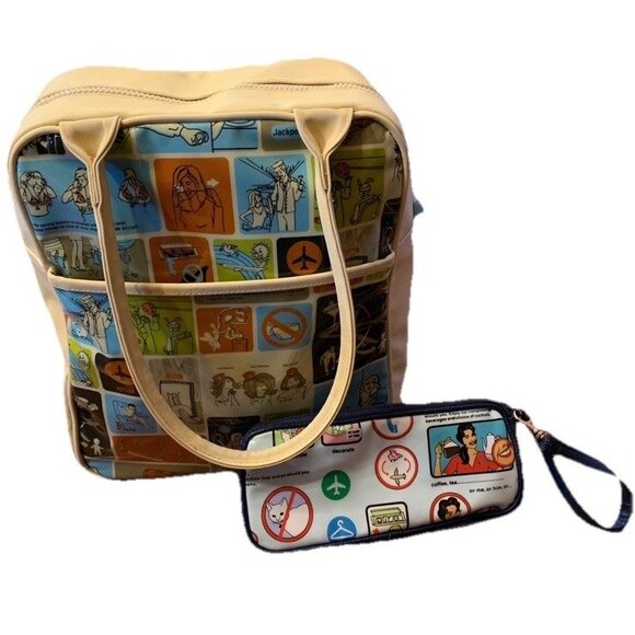 TransVersion Tote Bag & Make Up Bag Set Retro Airline Flight Attendant Traveler - Picture 1 of 16